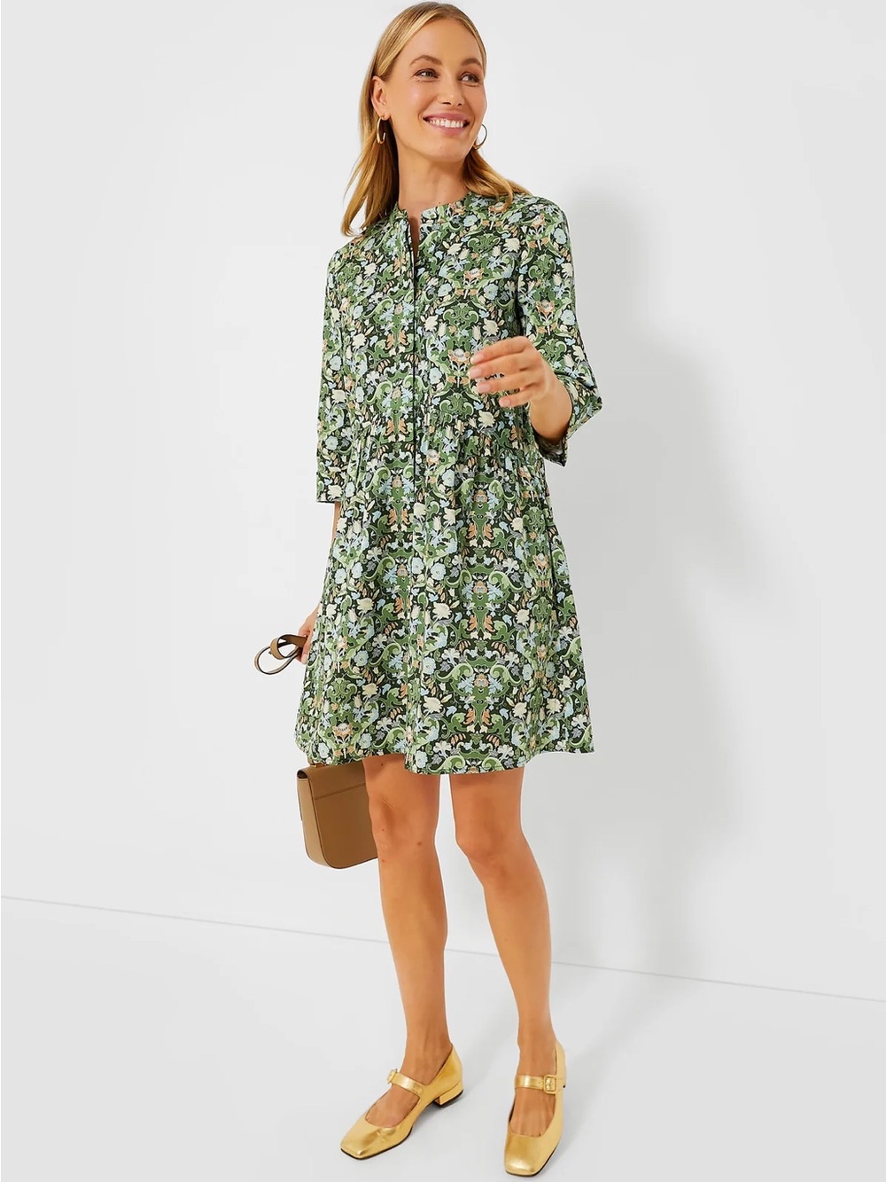 Tuckernuck Sage Deco Damask Royal Shirt Dress Green Floral Medium